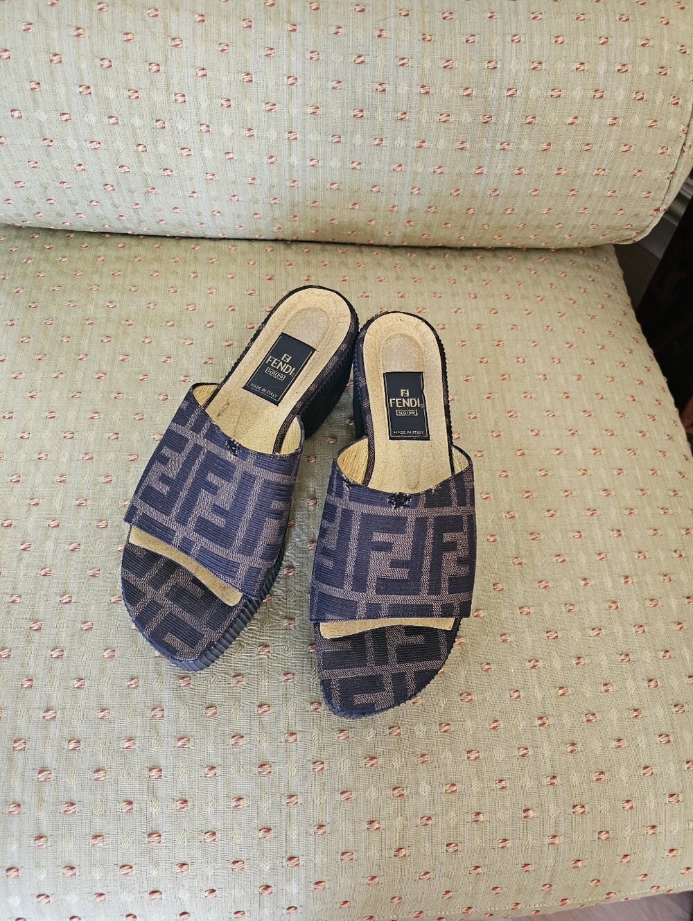 Authentic Fendi Brown and Black Zucca Logo Slide Mules